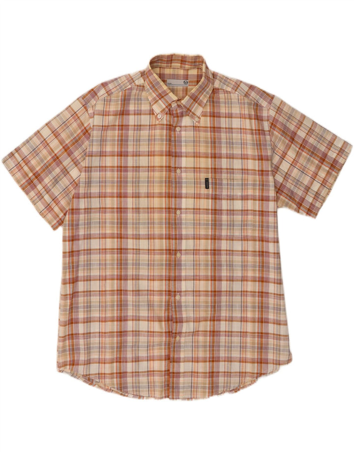 Sergio Tacchini Camisa De Manga Corta Hombre Algodón Cuadros Beige Grande