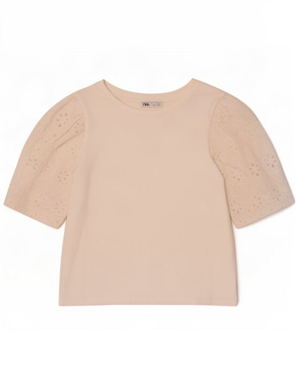 Zara Mujer Crop Camiseta Top UK 10 Small Blanco