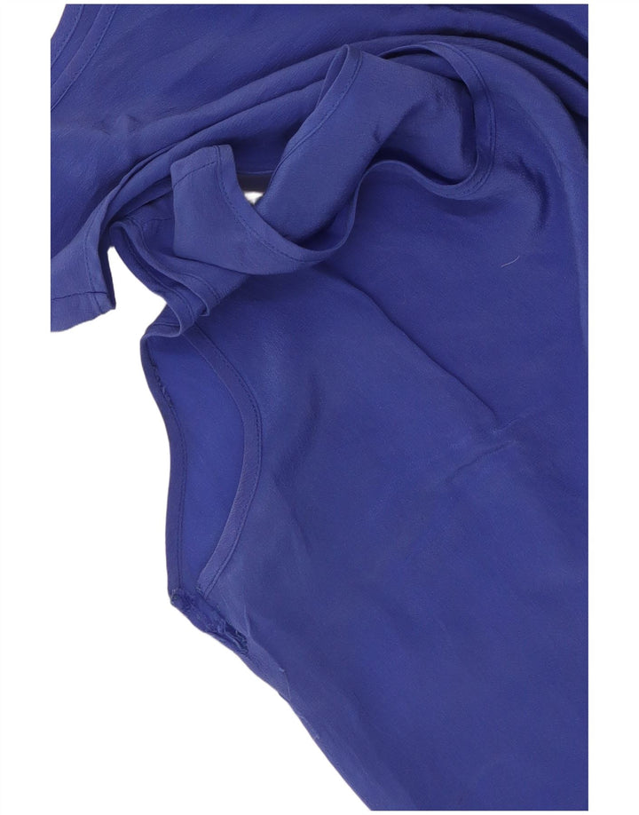 Vintage mujeres ver a través del chaleco Top Reino Unido 8 pequeña seda azul