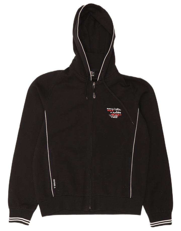 Brugi Suéter con capucha y cremallera para hombre Poliéster negro mediano