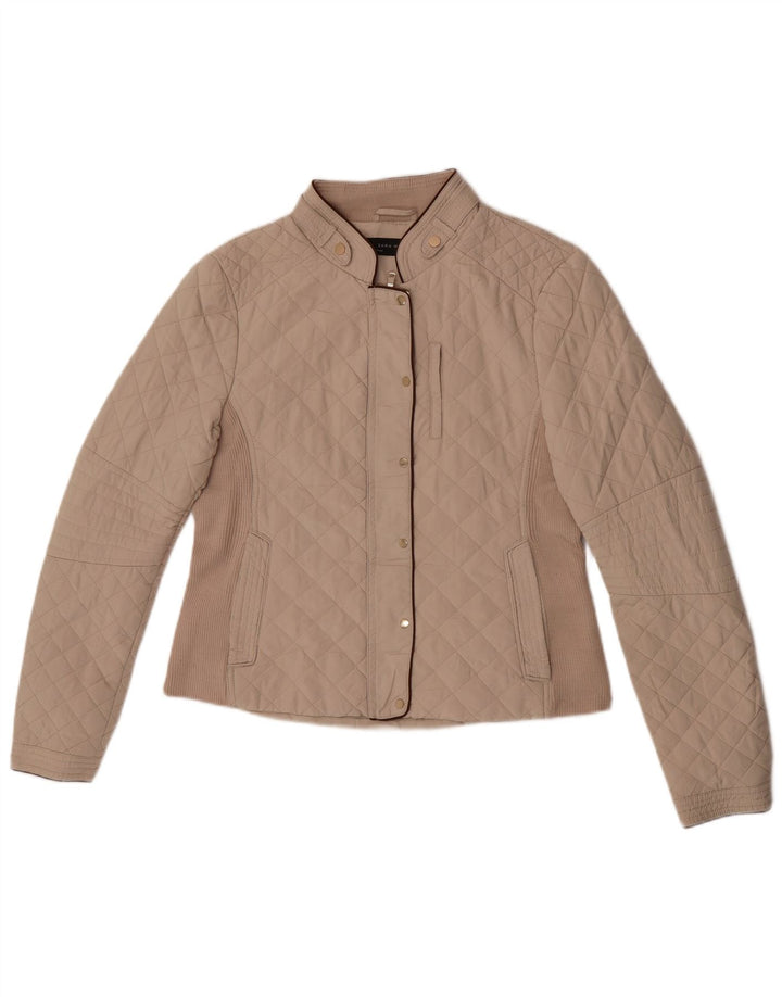 Zara Mujer Chaqueta Acolchada UK 44 Grande Poliéster Beige