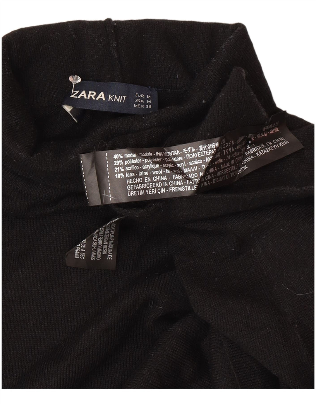 Zara Jersey con cuello vuelto para mujer, talla 44, talla mediana, modal negro