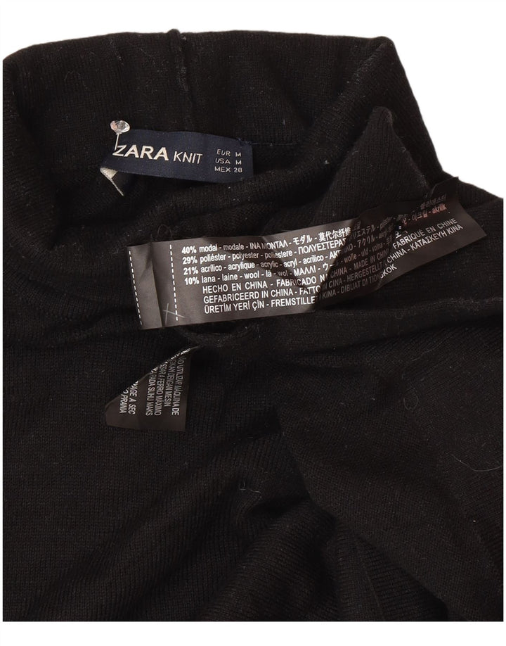 Zara Jersey con cuello vuelto para mujer, talla 44, talla mediana, modal negro