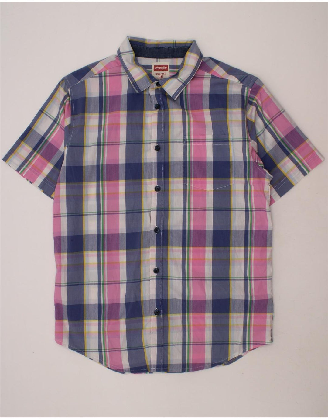 WRANGLER Boys Short Sleeve Shirt 15-16 Years 2XL Multicoloured Check Vintage Wrangler and Second-Hand Wrangler from Messina Hembry 