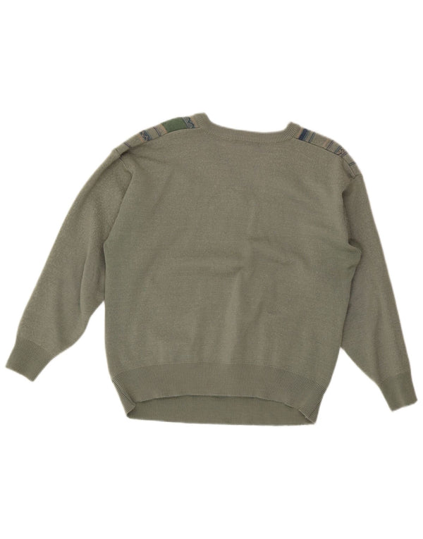 Gabicci Jersey con cuello en V para mujer UK 46 Lana a rayas verde grande