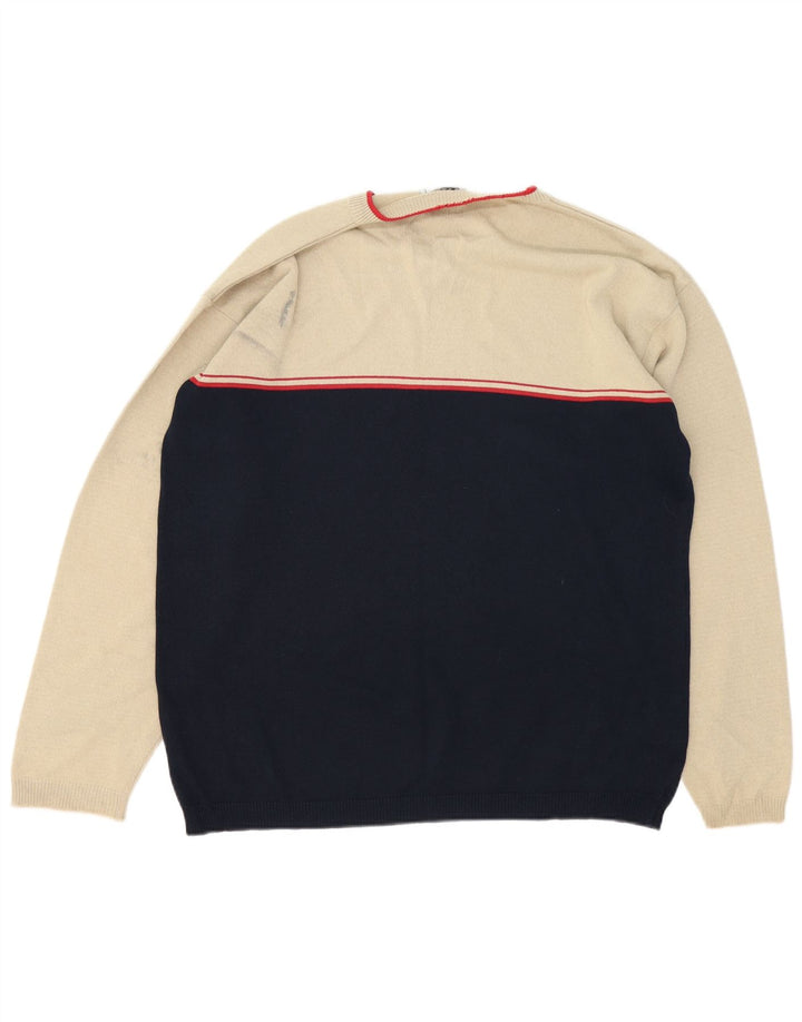 Vintage hombre jumper suéter grande beige colorblock poliacrílico
