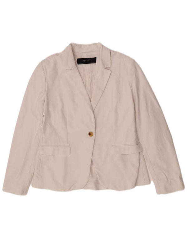 Zara Chaqueta Blazer De 1 Botón para Mujer Reino Unido 44 Grande Algodón Blanco