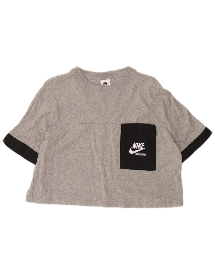 NIKE Camiseta corta con gráfico para mujer UK 40 Algodón con bloques de color gris medio
