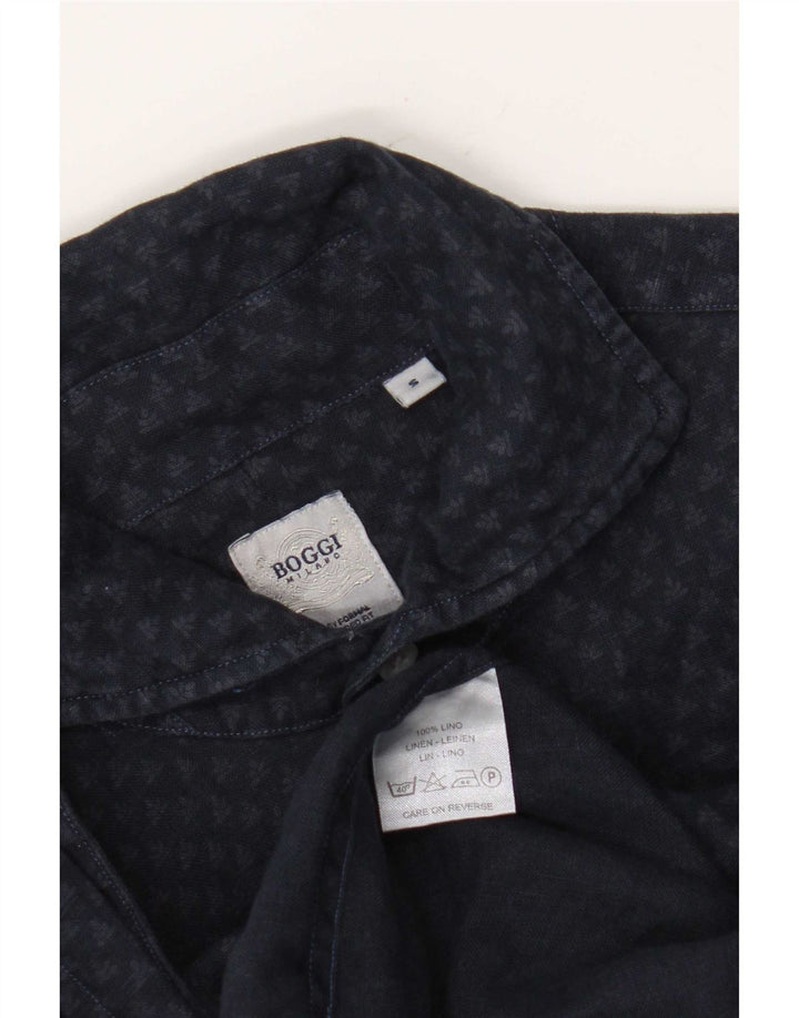 Boggi Hombre Milano Camisa Small Azul Marino Moteado Lino