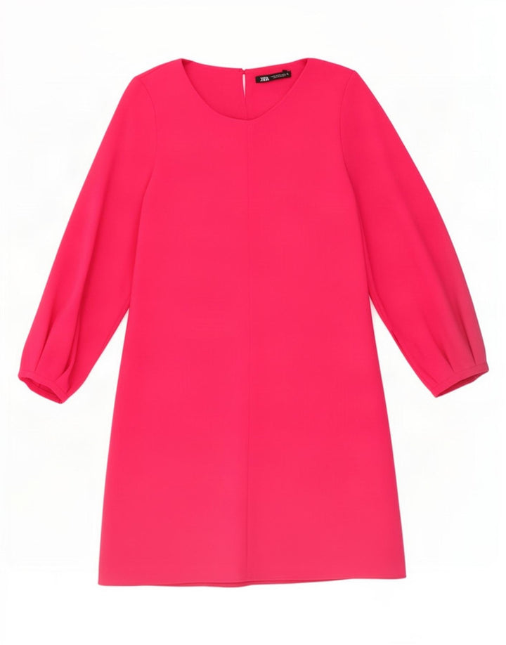 Zara Vestido acampanado de manga 3/4 para mujer UK 42 Poliéster rosa medio