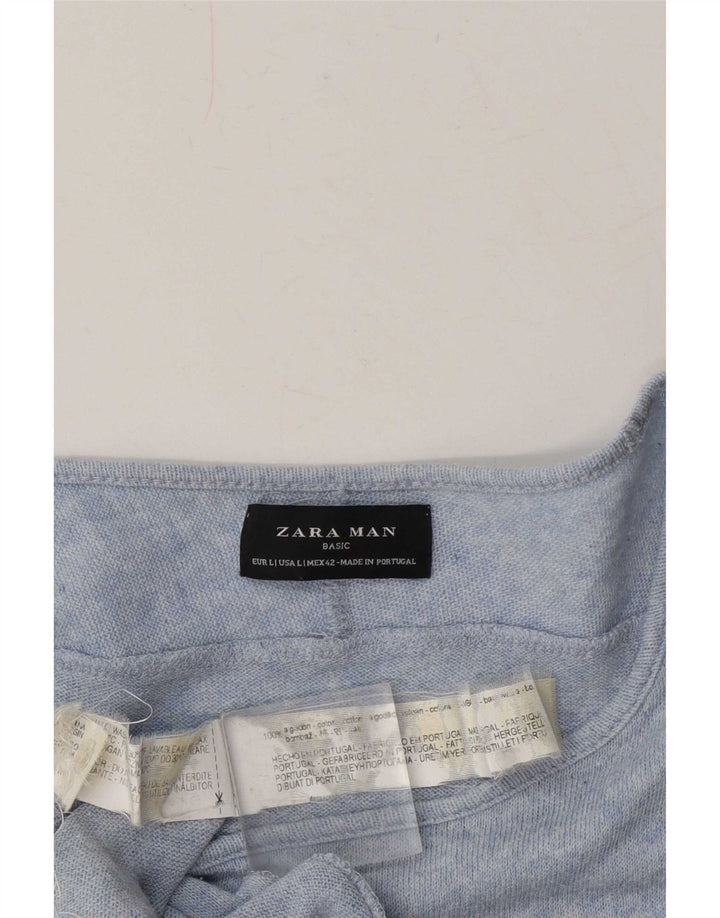 Zara Hombre Top Manga Larga Algodón Moteado Azul Grande
