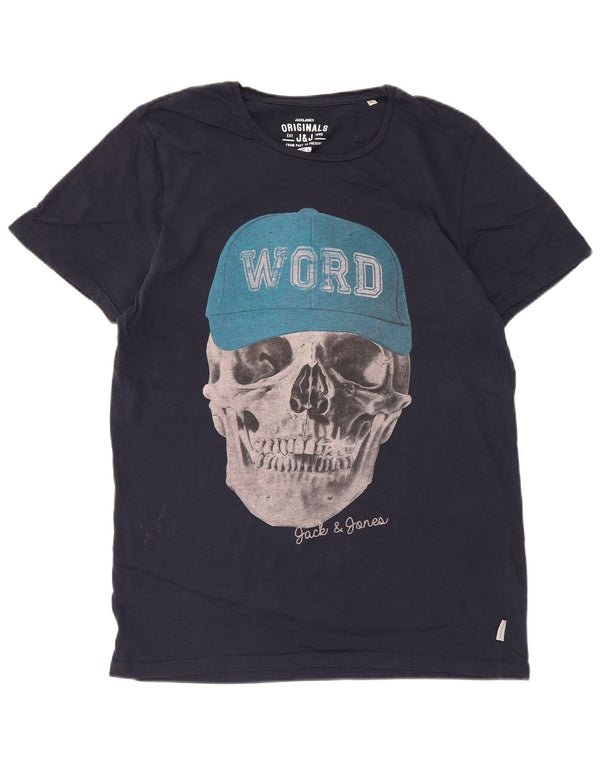 Jack & Jones - Camiseta gráfica para hombre, talla grande, algodón azul marino