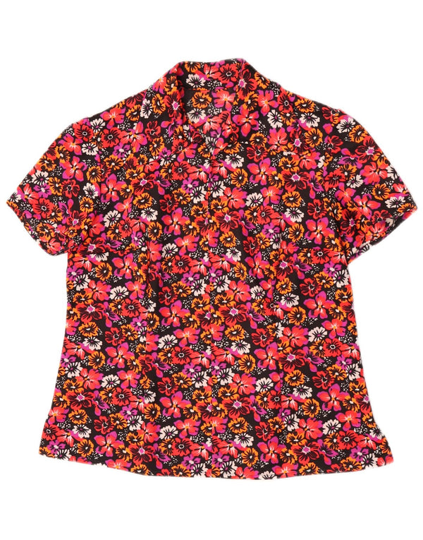 Vintage mujer blusa Top Reino Unido 14 grande rojo floral