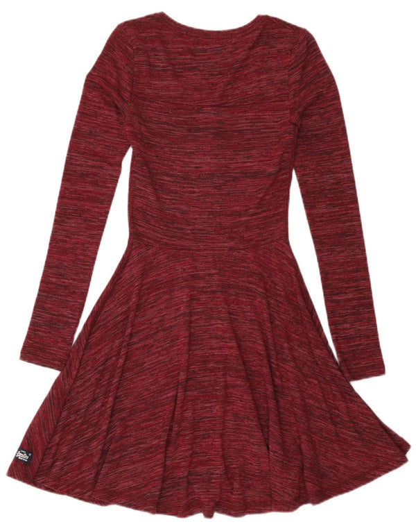 Superdry Vestido acampanado de manga larga para mujer UK 4 XS Viscosa moteada en color burdeos