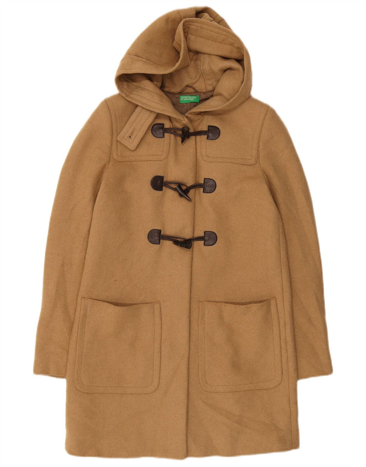 BENETTON Womens Hooded Duffle Coat UK 8 Samll  Brown Wool