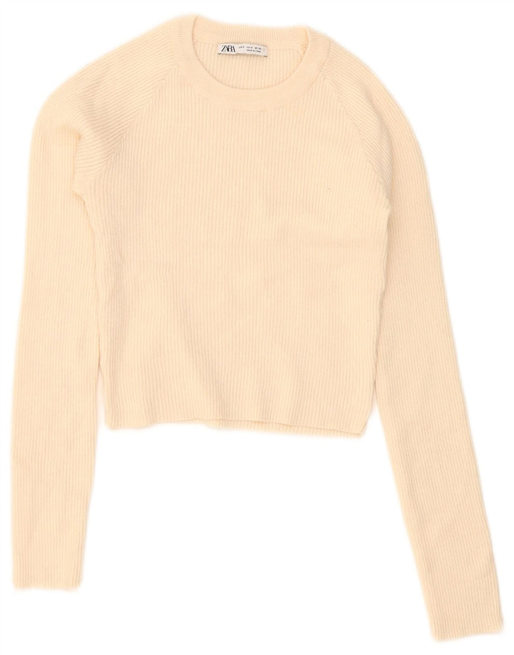 Zara Mujer Crop Top Manga Larga UK 8 Small Beige