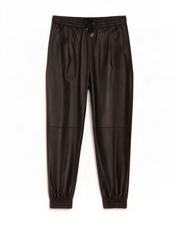 Zara Mujer Joggers Pantalones De Piel Sintética Mediano W28 L26 Poliéster Negro