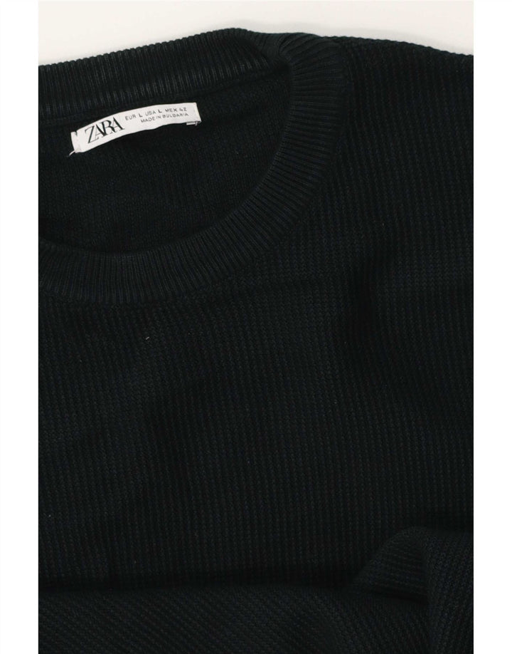 Zara Hombre Jersey Cuello Redondo Jersey Grande Algodón Negro