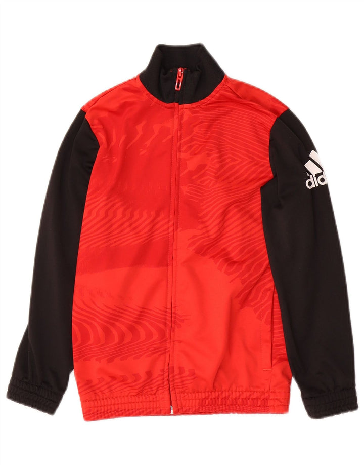 ADIDAS Boys Graphic Chándal Top Chaqueta 7-8 Años Rojo Colorblock