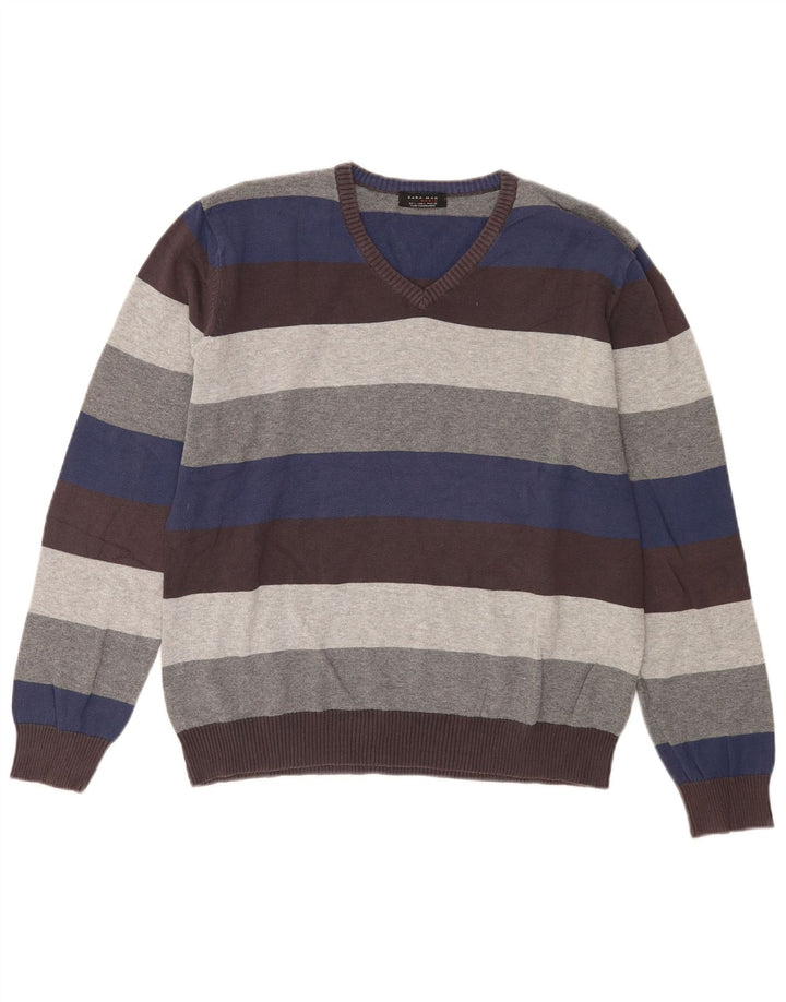 Zara Hombre Jersey Con Cuello En V Jersey Grande De Algodón A Rayas Multicolor