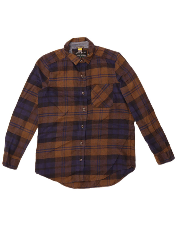 Eddie Bauer Camisa de franela extragrande para mujer UK 6 XS Poliéster a cuadros marrón