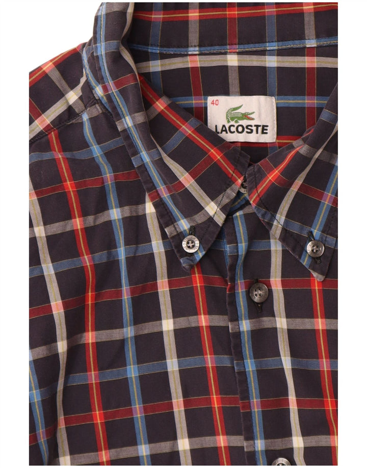 Camisa Lacoste Hombre Manga Corta Talla 40 Mediana Azul Marino Cuadros Algodón