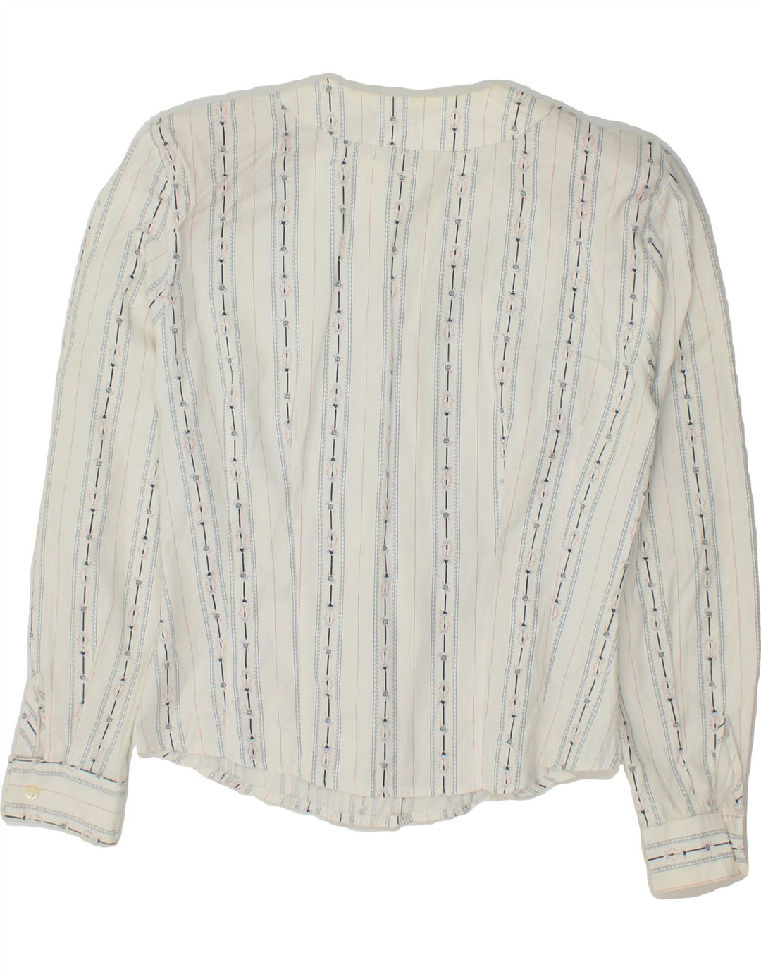 VINTAGE Blusa camisa de mujer Reino Unido 12 Algodón de rayas blanco medio