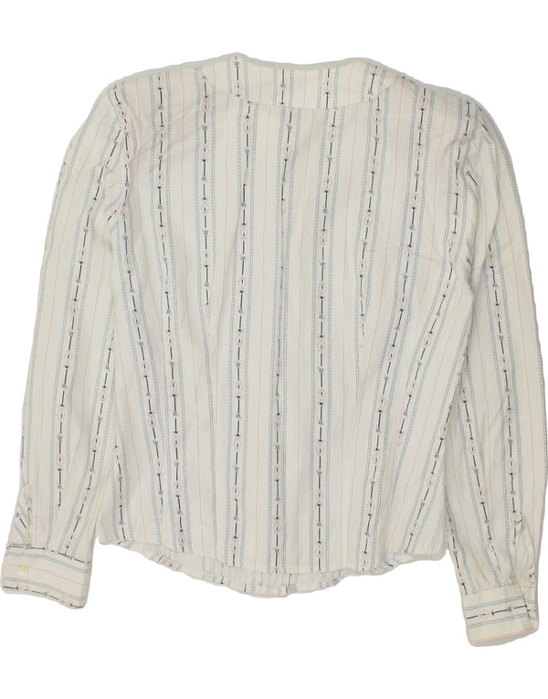 VINTAGE Blusa camisa de mujer Reino Unido 12 Algodón de rayas blanco medio