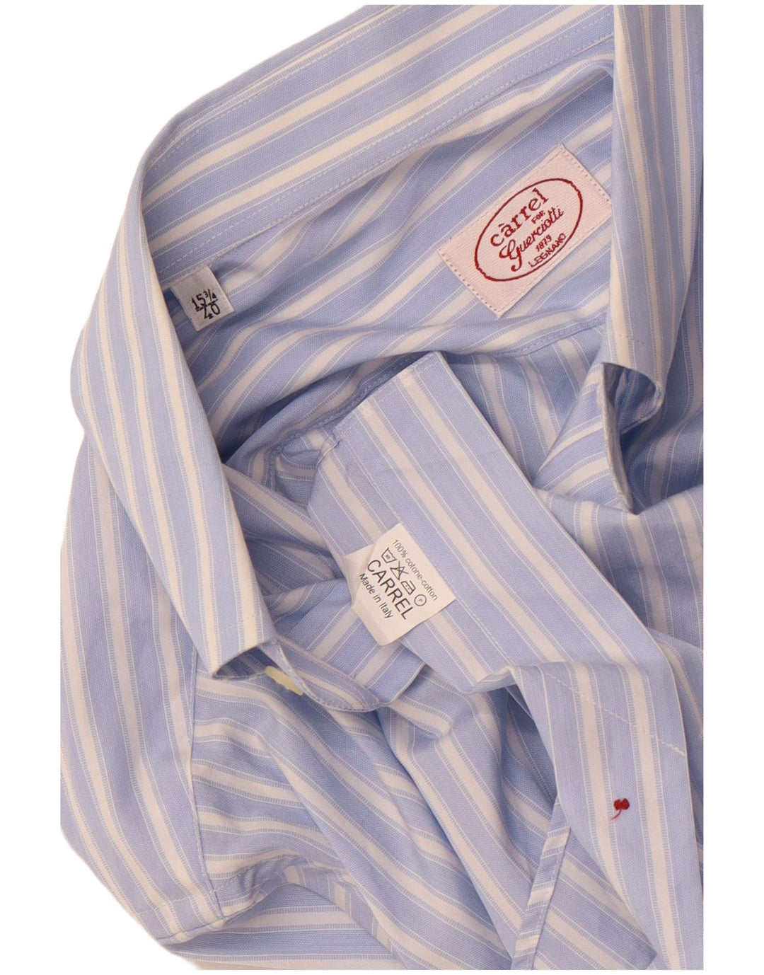 Carrel Camisa Manga Corta Hombre Talla 40 15 1/2 Algodón Rayas Azul Medio