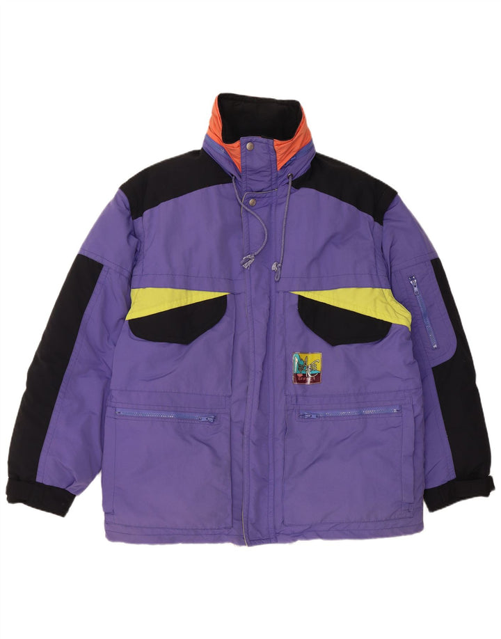 Vintage hombres chaqueta acolchada Reino Unido 40 grande púrpura colorblock poliamida