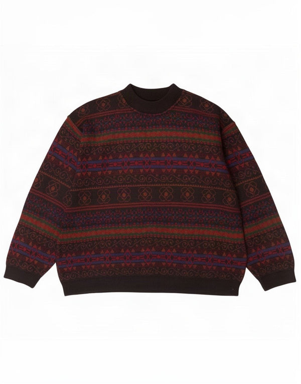 Vintage hombres tortuga cuello jersey suéter XL multicolor Fair Isle acrílico