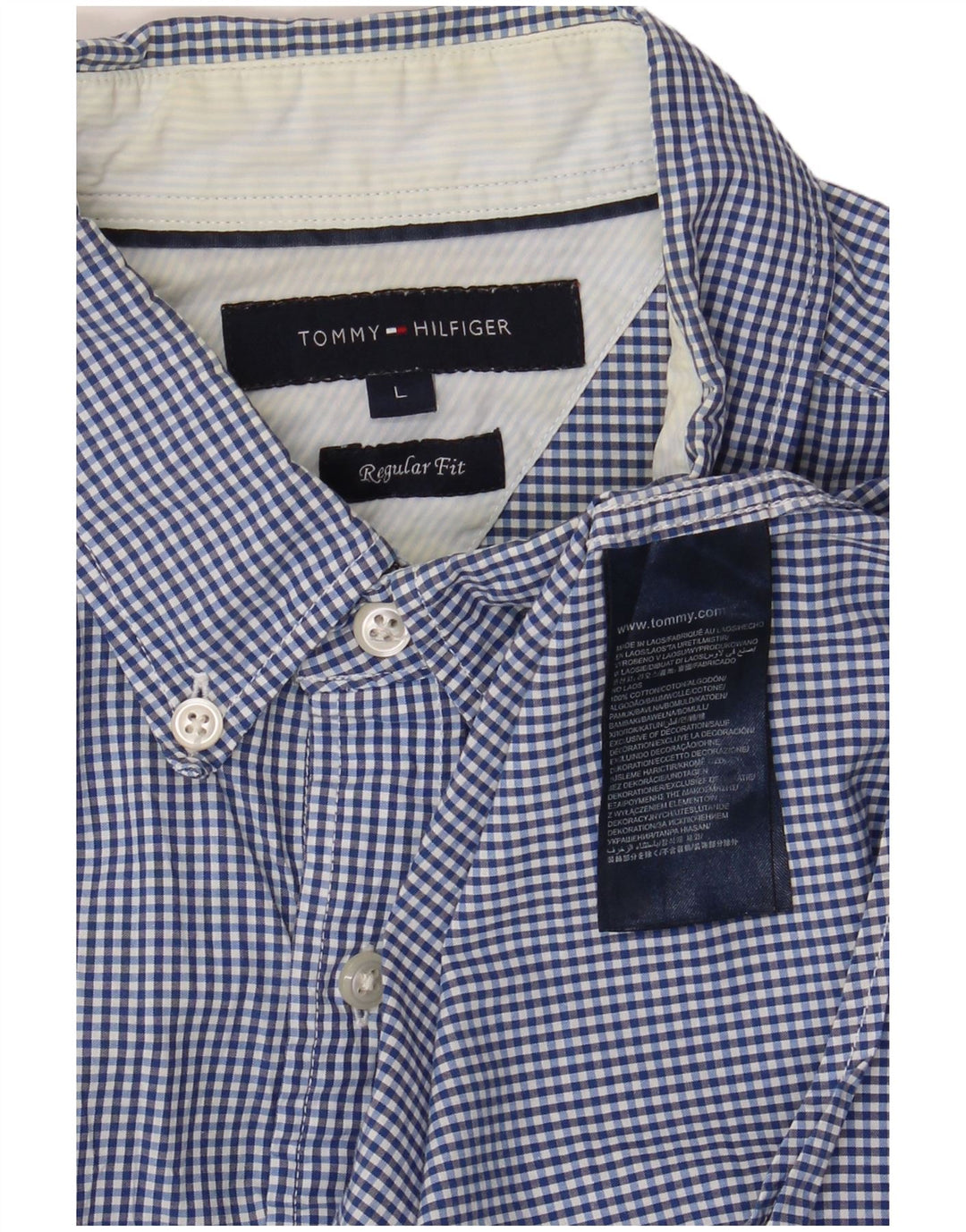 TOMMY HILFIGER Camisa de corte regular para hombre de algodón a cuadros azul grande