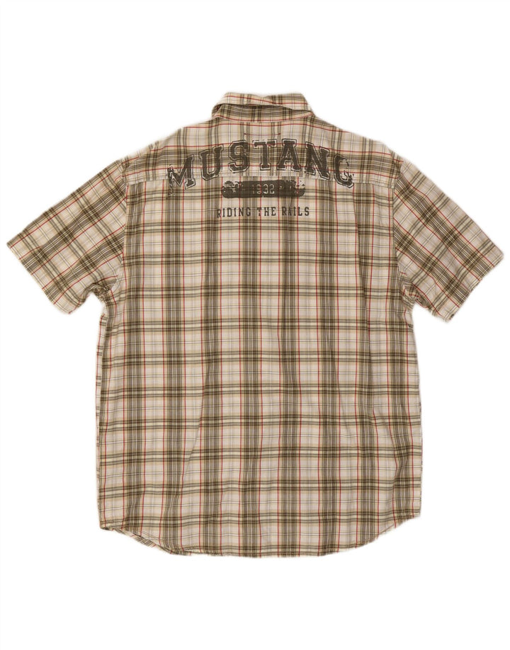 MUSTANG Mens Short Sleeve Shirt Large Grey Check Cotton