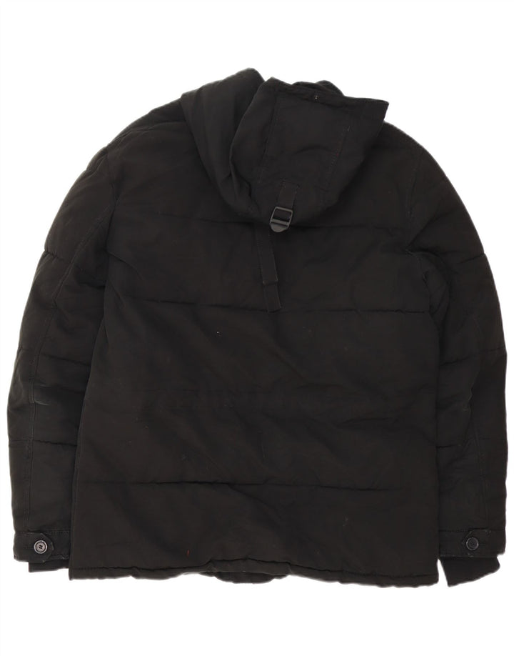 Zara Hombre Chaqueta Acolchada Con Capucha UK 38 Medium Negro