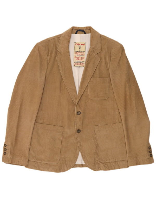 Zara Chaqueta tipo blazer de pana con 2 botones para hombre Reino Unido 40 Grande Algodón marrón