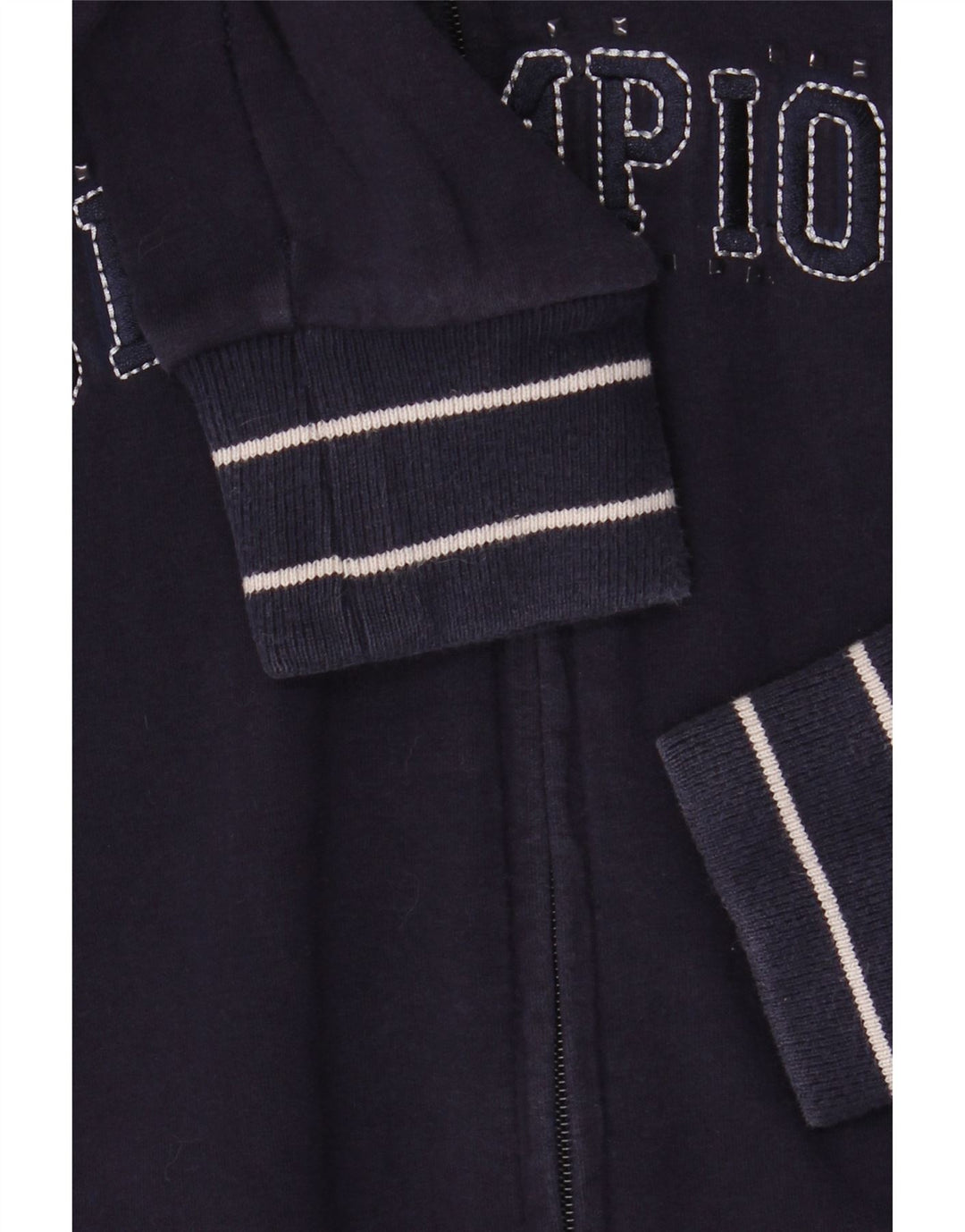 CHAMPION Suéter con capucha y cremallera gráfica para mujer Reino Unido 40 Grande Algodón azul marino