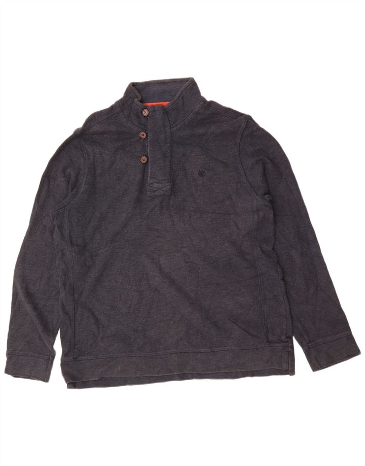 FAT FACE Sudadera con Cuello y Botones para Hombre Jersey XL Azul Marino Algodón