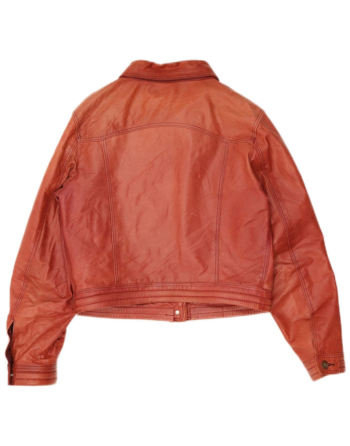 Vintage mujer crop cuero chaqueta Reino Unido 12 cuero rojo medio