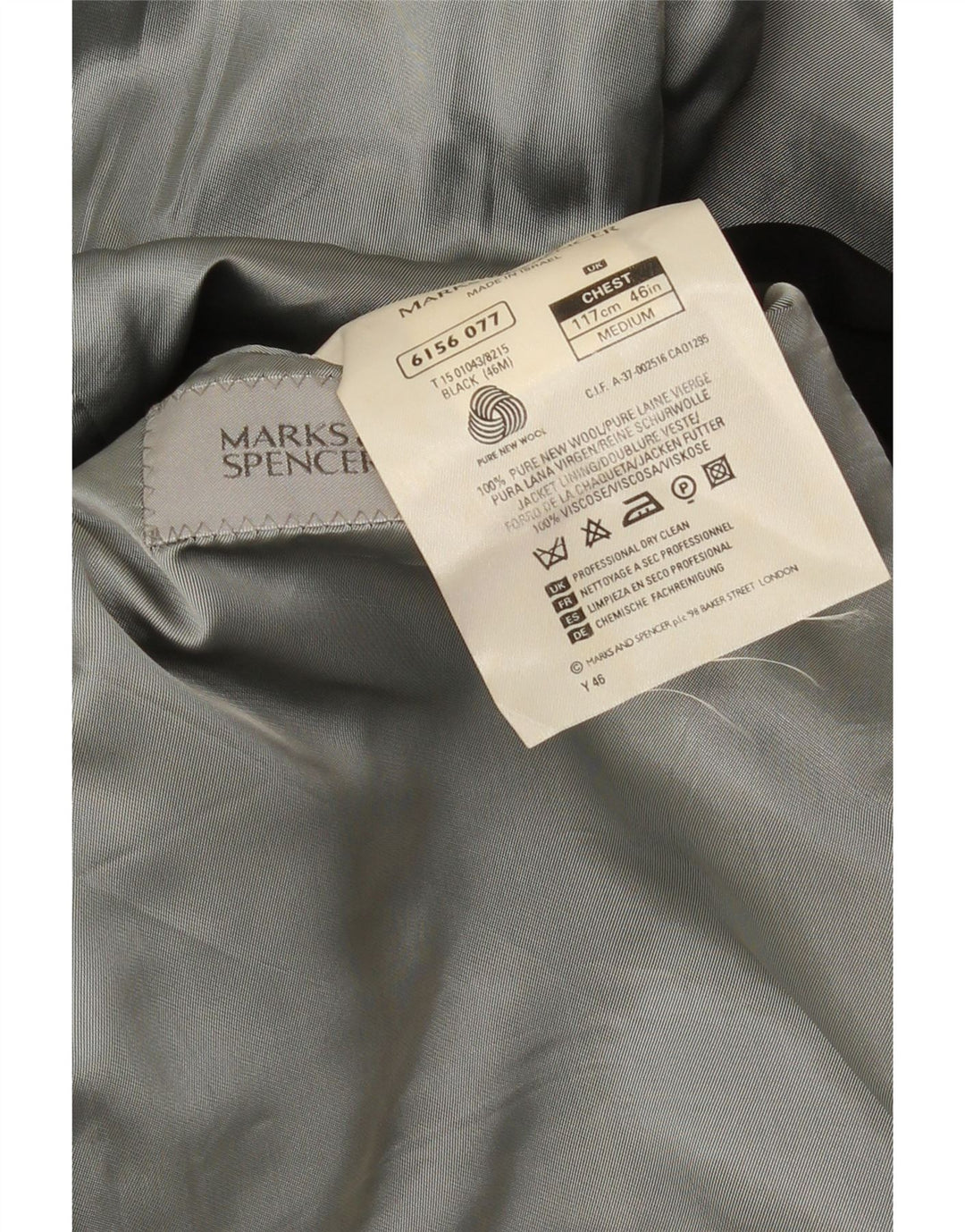 Marks & Spencer Chaqueta tipo blazer de 2 botones para hombre UK 42 XL Lana virgen negra