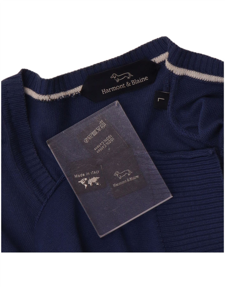 Harmont & Blaine Jersey con cuello en V para hombre, talla grande, azul