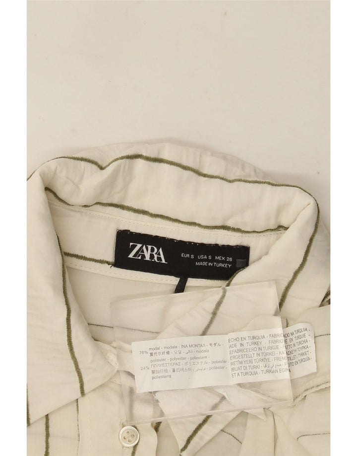 ZARA Camisa Extragrande Mujer UK 10 Small Modal Rayas Blancas