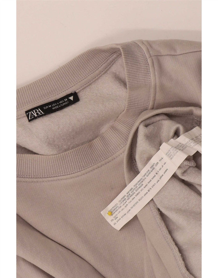 Zara Mujer Crop Sudadera Jumper UK 44 Algodón Gris Medio