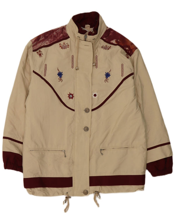 Vintage mujer chaqueta utilitaria de gran tamaño Reino Unido 8 pequeño poliéster floral beige