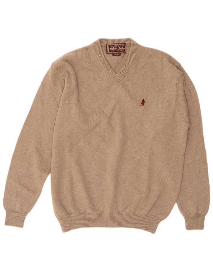 Marlboro Classics - Jersey con cuello en V para hombre, talla pequeña, lana beige