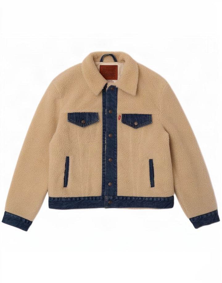 Levi's Chaqueta polar con osito de peluche para hombre UK 38 Medium Off White Colourblock