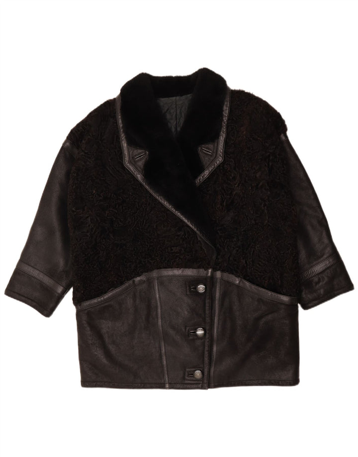 Abrigo vintage de gran tamaño para mujer IT 46 Bloque de color negro grande