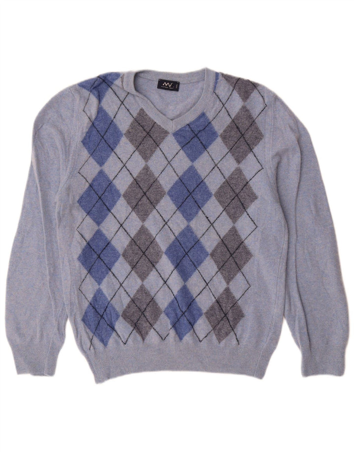 Matteo Volpi Jersey con cuello en V para mujer UK 40 Azul medio Argyle/Diamante