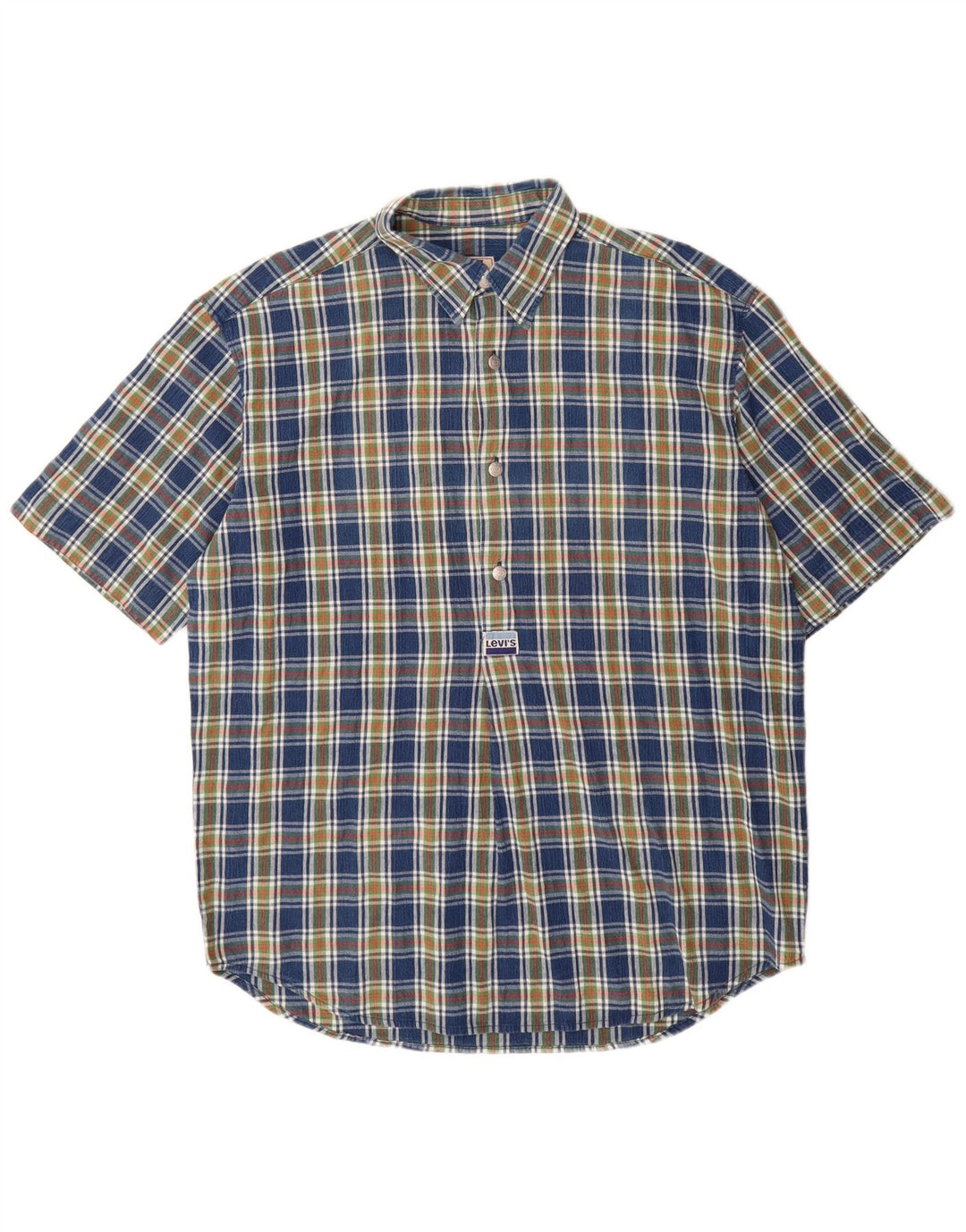 LEVI'S Camisa tipo jersey de manga corta para hombre, algodón a cuadros azul grande
