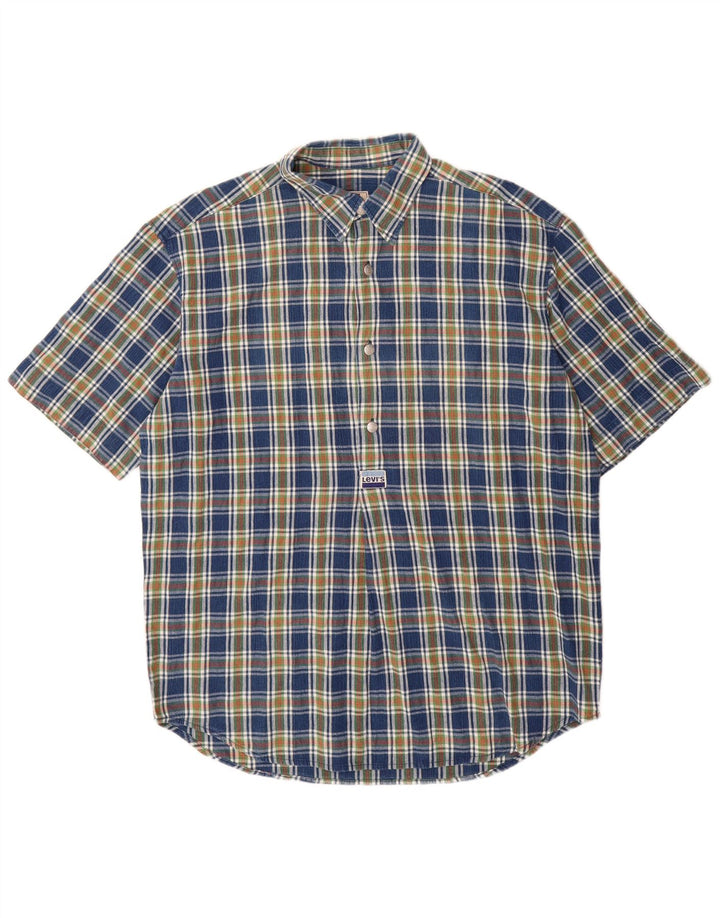 LEVI'S Camisa tipo jersey de manga corta para hombre, algodón a cuadros azul grande