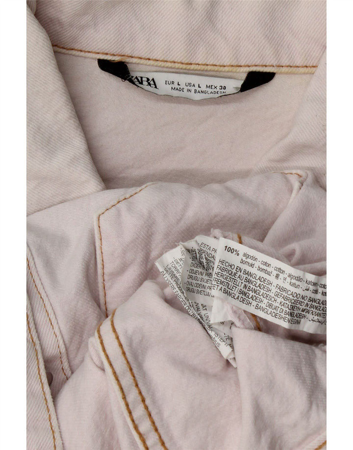 Zara Mujer Crop Denim Chaqueta UK 46 Grande Rosa Algodón